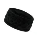 Black fleece lined cable knit headband winter warm hair accessory elastic sportswear - Black