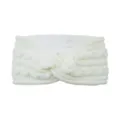 Chunky knit winter headband with fleece lining, cozy twisted ear warmer for women. - White