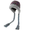 Bunte flauschige Ohrenklappen Mütze mit geflochtenen Quasten Winter warme Strickmütze - Lila
