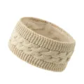 Beige cable knit winter headband with cozy fleece lining for women warm hair accessory - Beige
