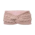 Pink knitted twist headband with plush fleece lining, warm winter ear warmer hair band. - Pink