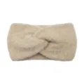 Beige faux wool knitted wide headband, warm crisscross hair accessory for women. - Oatmeal