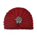 Red knitted turban hat with crystal flower brooch winter warm beanie cap for women SKU - One Size / Jujube Red