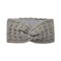 Grey fleece lined cable knit twist headband winter warm thick ear warmer hair band for women - Light Gray