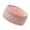 Cozy knit winter headband with soft plush fleece lining, stylish cable knit design for warmth. - Pink