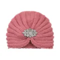 Élégant bonnet turban en tricot rose avec broche fleur en strass scintillante pour femmes. - Taille unique / Rose Poudré