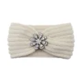 Cozy knit headband featuring a dazzling rhinestone flower ornament for autumn and winter warmth. - Beige