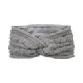 Gray fleece lined knit winter headband warm ear protection twisted hair band cozy sports wool - Light Gray