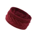 Fleece-lined cable knit headband in burgundy, warm winter hair band for sports and daily use. - Jujube Red
