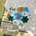 Pañuelo triangular de ganchillo hecho a mano con flores estilo rústico diadema de punto para mujer - Cian
