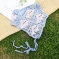 Fascia triangolare cava all'uncinetto stile pastorale blu delfino bandana lavorata a maglia donna. - Blu Rosa