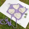 Crochet heart knit hair band detail, hollow triangle head wrap for spring and summer outdoor use. - Purple Heart Patchwork / Purple