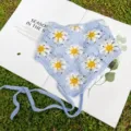 Diadema triangular floral de ganchillo vintage pañuelo de pelo tejido azul verano - Bufanda Floral de Ganchillo / Azul