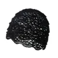 Bonnet tricoté ajouré noir fait main, style rétro français élégant et confortable. - Noir