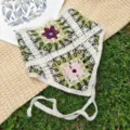 Häkeln Blumen Haarband Damen, französischer Vintage Strick Dreieckstuch Kopftuch. - Grün