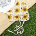 Handmade crochet sunflower floral headscarf pastoral vintage bonnet hair band sweet chic - Creamy Yellow