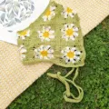 Spring summer knitted floral daisy headscarf pastoral sweet triangular hair band for women - Green