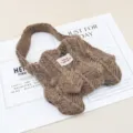 Bolso de mano de punto marrón para otoño invierno, diseño plisado de moda con etiqueta de tela. - Caqui