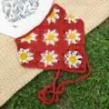 Crocheted floral triangle headscarf sweet knitted hair band pastoral style summer hair scarf - Orange Red