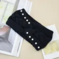 Diadema de punto negro con perlas, banda para el pelo de invierno cálida para mujer. - Negro