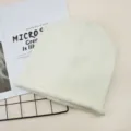 Solid color knit beanie winter warm roll edge slouchy skull cap soft comfortable casual hat - White