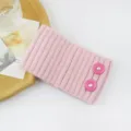 Pink knitted ear warmer headband with pearl buttons, cozy winter hair accessory for women. - Pink