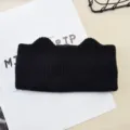 Fascia per capelli orecchie di gatto lavorata a maglia nera carina bordo largo inverno caldo - Nero