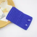 Blue ribbed knit headband with pearl buttons, stylish ear warmer for women and girls daily wear. - Sapphire Blue