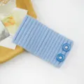 Blue knitted headband with pearl buttons, ribbed ear warmer for women daily wear. - Light Blue