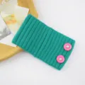 Green knitted headband with pearl buttons, soft ribbed ear protection hair band for daily use. - Dark Greenish Blue With Pink Button