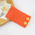 Orange knitted ribbed headband with pearl buttons, cozy hair accessory for daily wear. - Orange With Yellow Button