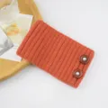 Orange knitted headband with pearl buttons, cute rib-knit hair accessory for daily face washing. - Dark Orange