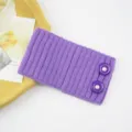 Purple knitted ribbed headband with pearl buttons, soft ear warmer for daily wear and winter style. - Purple