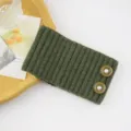 Dark green knitted headband with pearl buttons, stylish ear warmer and winter hair accessory. - Army Green With Green Button