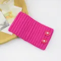 Pink knitted ribbed hairband with pearl buttons, stylish winter ear warmer and headband. - Rose Red