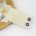 Knitted ribbed headband with pearl buttons, cozy winter ear warmer hairband for women. - Milk White With Purple Button