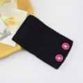 Black knitted ribbed headband with pink pearl buttons stylish winter hair accessory - Black With Red Button