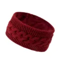Womens Winter Cable Knit Fleece Lined Headband Warm Ear Warmer Soft Hair Accessory - Jujube Red