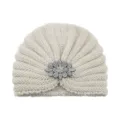 Femme Hiver Chaud Chapeau Turban Tricoté avec Fleur en Strass Élégant Beige Clair - Taille unique / Beige