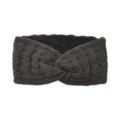 Dark grey knitted fleece lined headband, cozy winter warm cross crochet hair band for women. - Dark Gray