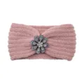 Pink knit headband for women, winter warm hair band with sparkling rhinestone flower decor. - Misty Pink