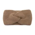 Brown fuzzy knitted headband, warm winter ear warmer hair accessory, soft stylish twist hair band. - Bronze