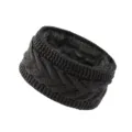 Dark grey fleece lined cable knit headband winter warm hair band sports face wash accessory - Dark Gray