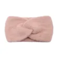 Pink knitted twist headband for women, thick fuzzy thermal winter hair band, ear warmer accessory. - Pink