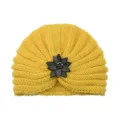 Women's yellow knitted turban hat with sparkling rhinestone flower brooch for winter warmth. - One Size / Yellow