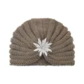 Knitted turban hat with crystal flower brooch, autumn winter warm woolen cap for women. - One Size / Khaki