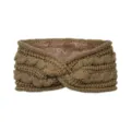 Khaki knitted winter headband with plush lining, warm cross twist hair band for women. - Khaki