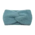 Soft faux wool knitted twist headband in teal color, warm wide hair band variant item. - Teal