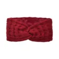 Red fleece lined knitted twist headband, thick wool crochet winter ear warmer for women. - Jujube Red