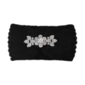 Black Knitted Rhinestone Headband Winter Warm Hair Band for Women Elegant Hair Accessory - Black